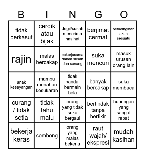 Simpulan Bahasa Bingo Card