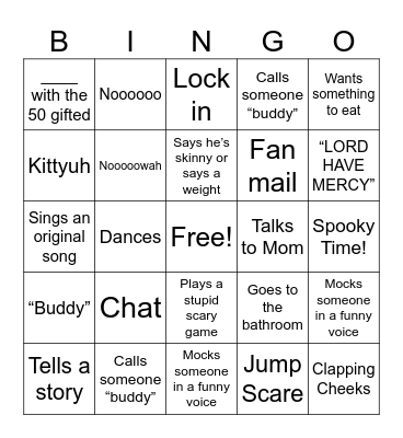 Caseoh Bingo Card