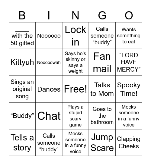 Caseoh Bingo Card