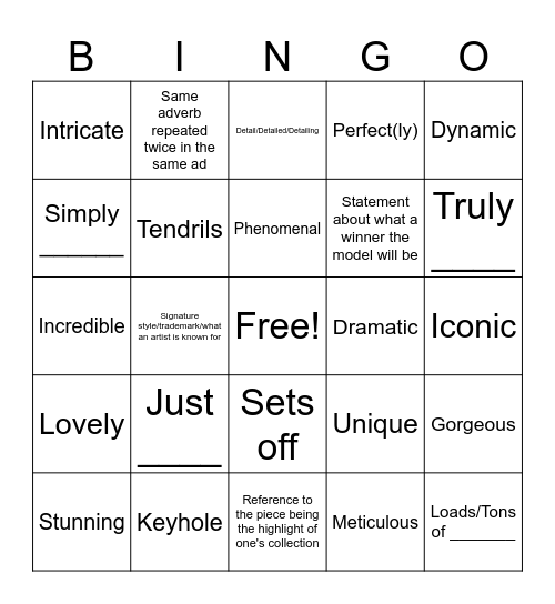 Stone Auction Bingo Card