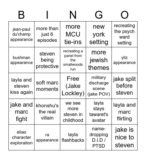 moon knight season 2 bingo Card