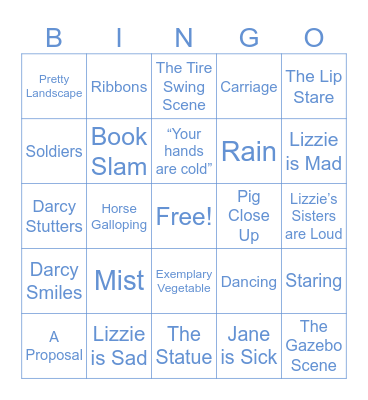 Pride & Prejudice Bingo Card