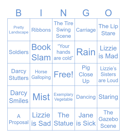 Pride & Prejudice Bingo Card