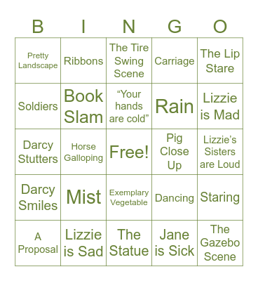 Pride & Prejudice Bingo Card