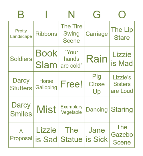 Pride & Prejudice Bingo Card