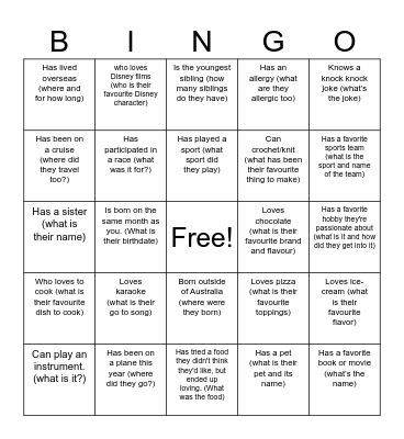 FIND SOMEONE WHO.... Bingo Card