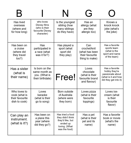 FIND SOMEONE WHO.... Bingo Card