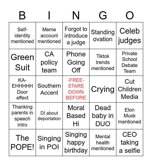 Nats Final Bingo Card