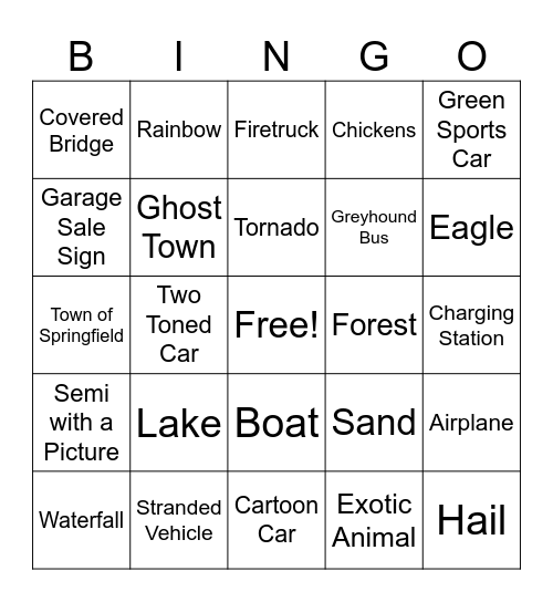 Watkins Family Trip Bingo Card