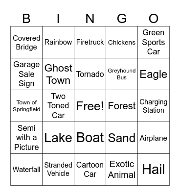 Watkins Family Trip Bingo Card
