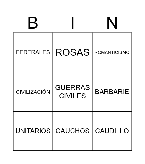Facundo Civilización o Barbarie Bingo Card