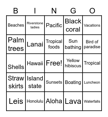 Hawaii Bingo Card