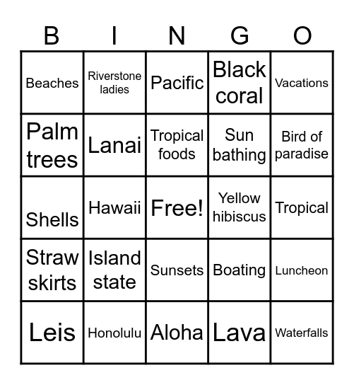 Hawaii Bingo Card