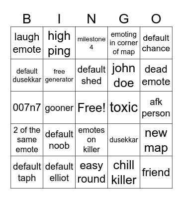 forsaken bingo Card