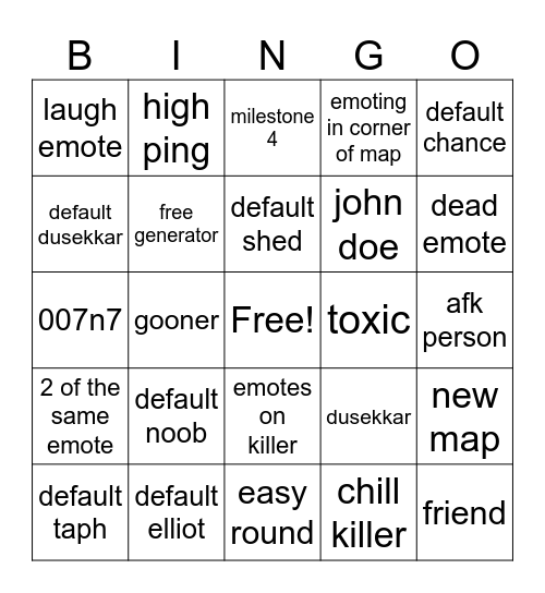 forsaken bingo Card