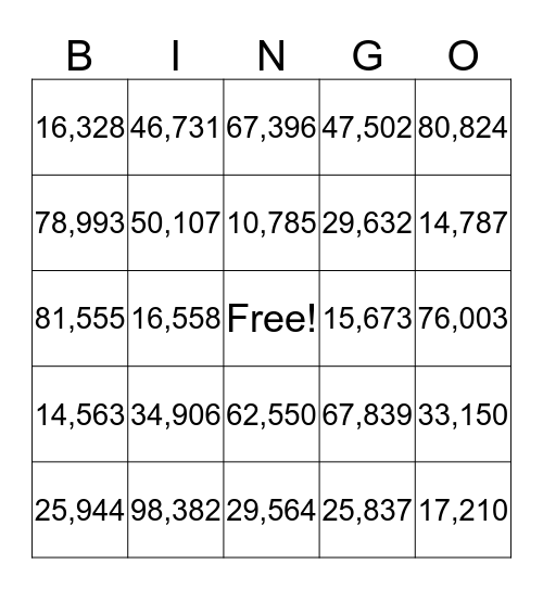 Halloween Place Value Bingo Card