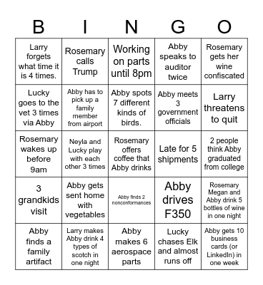Abby Hobart Internship Summer Bingo Card