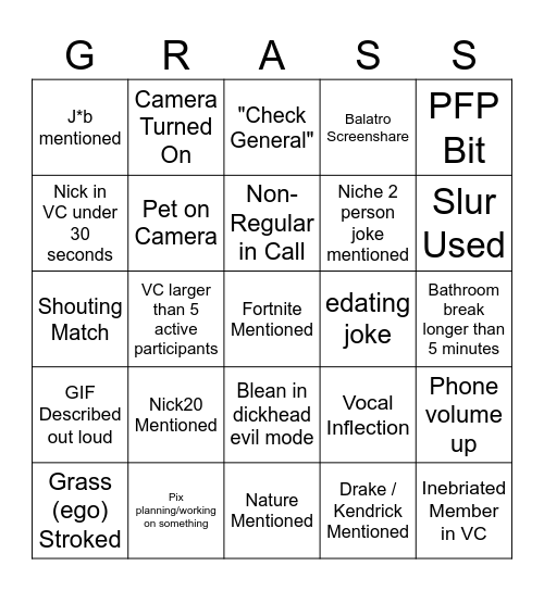 Pogchat VC Bingo Card