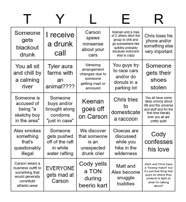 Boys Trip - Leslie Bingo Card