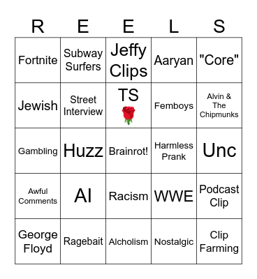 Instagram Reels Bingo Card