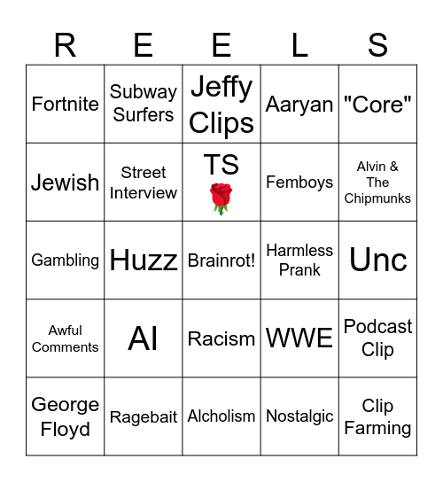 Instagram Reels Bingo Card