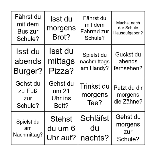 Tagesablauf Bingo Card