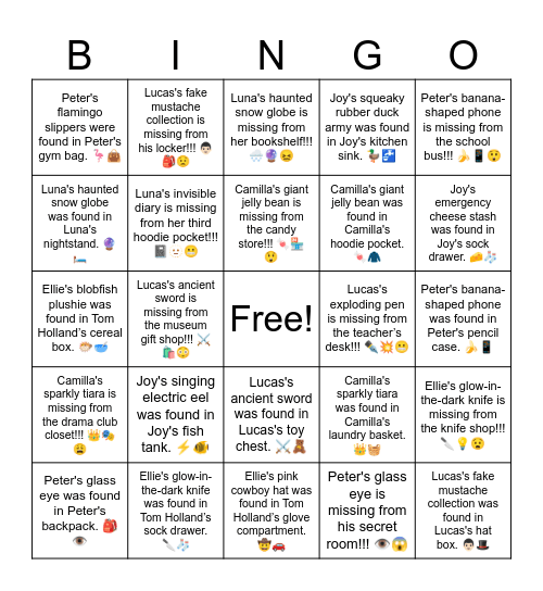 B16 L15 Bingo Card