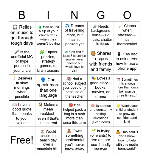 Get to know each other! Parent-Teacher Addition Bingo Card