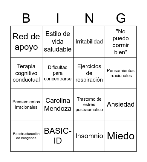 MODELO BASIC-ID: CASO DE CAROLINA Bingo Card