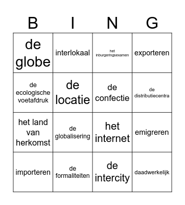 Woordenlijst Internationaal Bingo Card