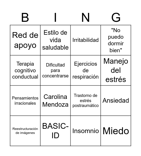 MODELO BASIC-ID: CASO DE CAROLINA Bingo Card