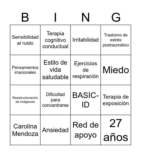 MODELO BASIC-ID: CASO DE CAROLINA Bingo Card