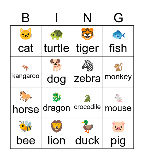 Bingo animals Bingo Card
