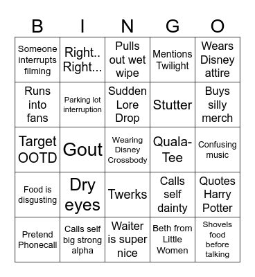 Timmy's Takeout Bingo Card