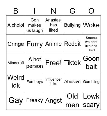 Instagram bingo Card