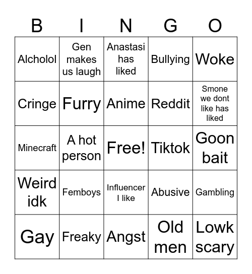 Instagram bingo Card