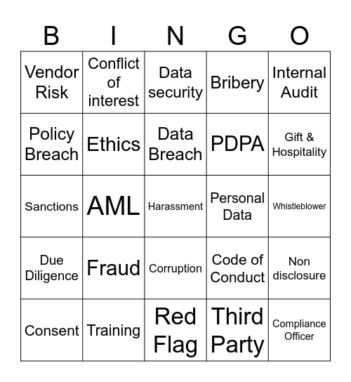 Compliance Bingo Card