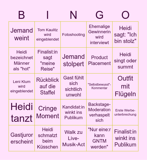 GNTM Finale 2025 Bingo Card