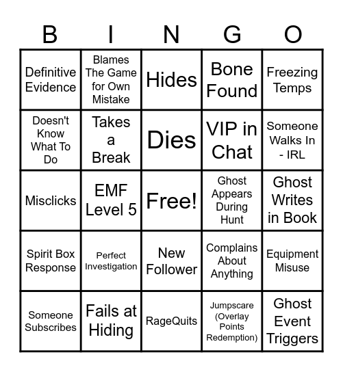 Phasmo Bingo 👻 Bingo Card