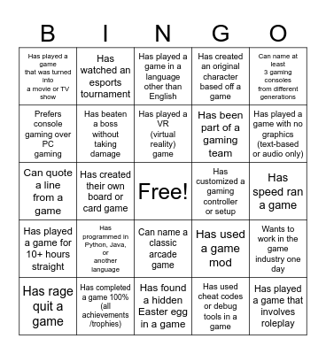 Game Development Bingo Card