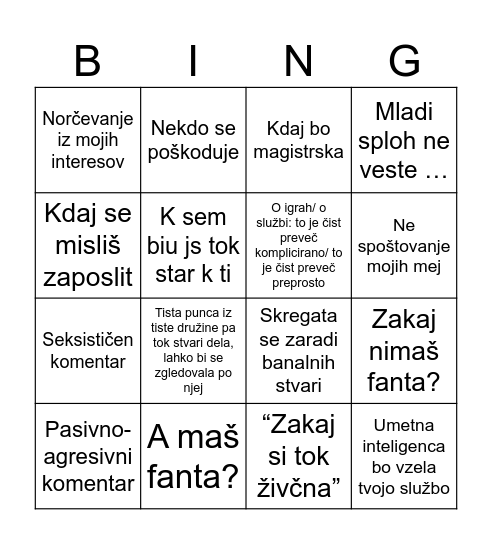 Family Holiday Bingo Card
