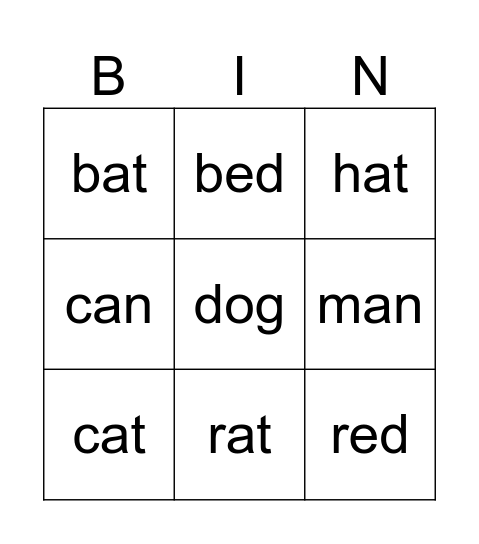 CVC word bingoman Bingo Card