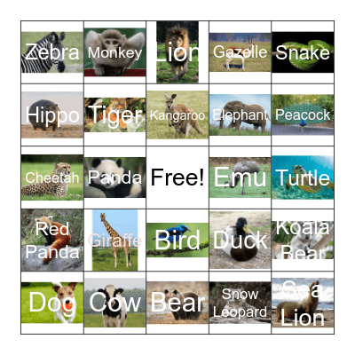 Animal Bingo Card
