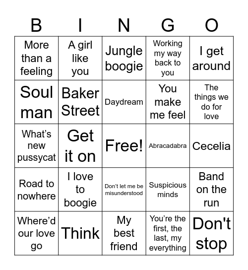 Winter Warmers Music Bingo Card