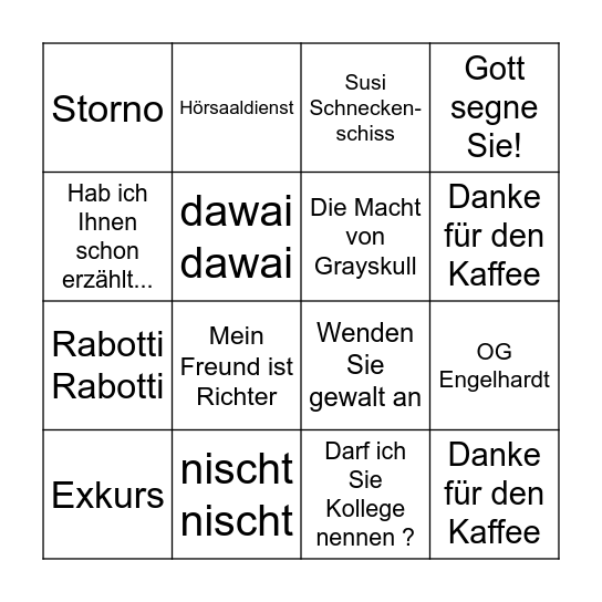 Rechtsunterricht Bingo Card