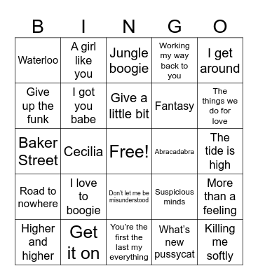 Winter Warmers Music Bingo Card