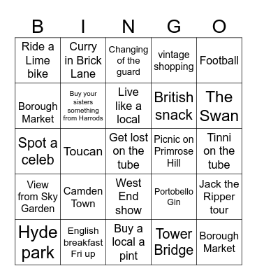 LONDON Bingo Card