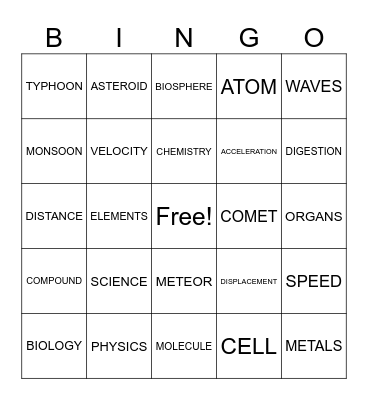 SCIENCE BINGO Card