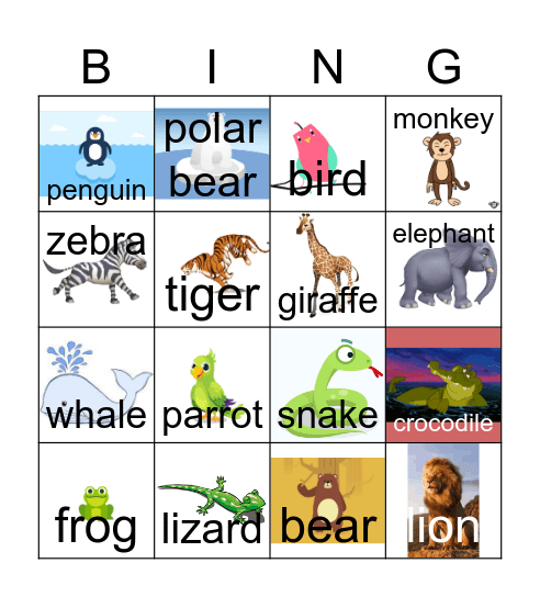 Animals Bingo Card