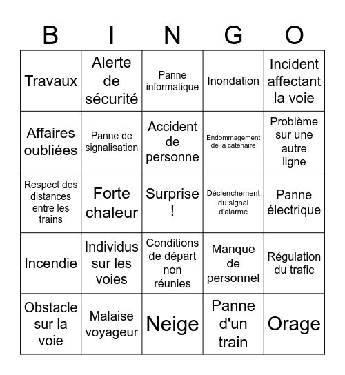 Bingo des transports parisiens Bingo Card